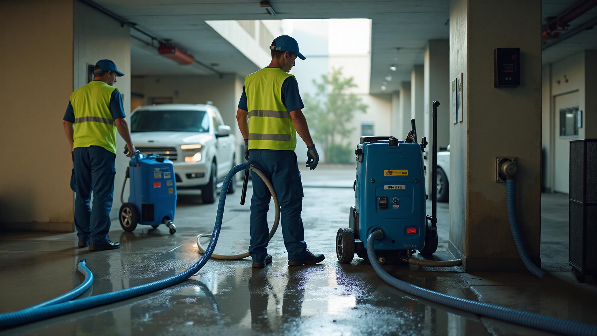 Professional water extraction in strata building parkade
