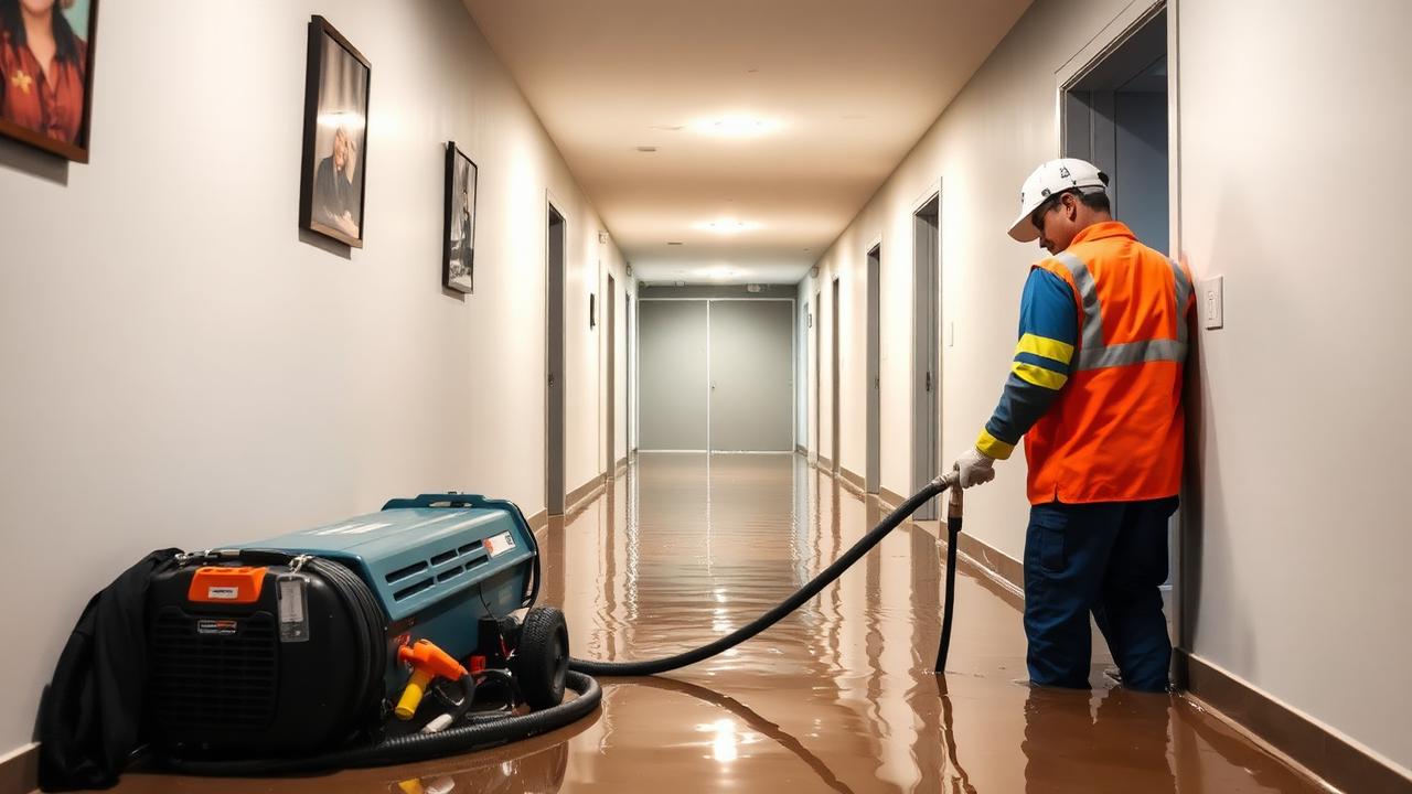 Professional water extraction in strata building hallway