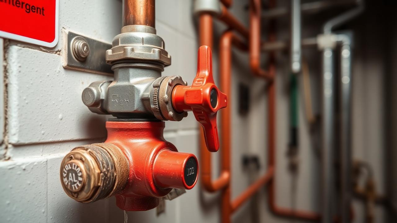 Water shut-off valve in strata building mechanical room